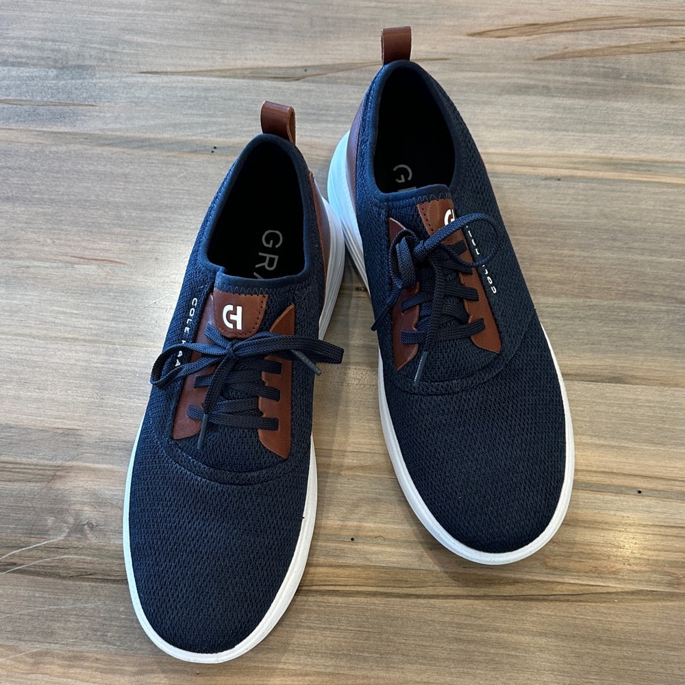 Cole Haan Navy Knit Sneakers with Brown Accents